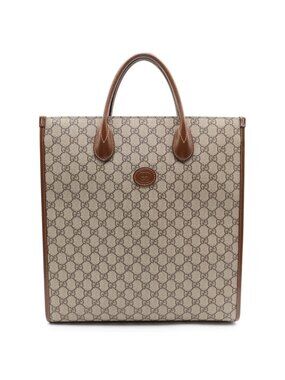 Gucci Interlocking G Tote Bag Back 2-Way Shoulder Canvas Brown